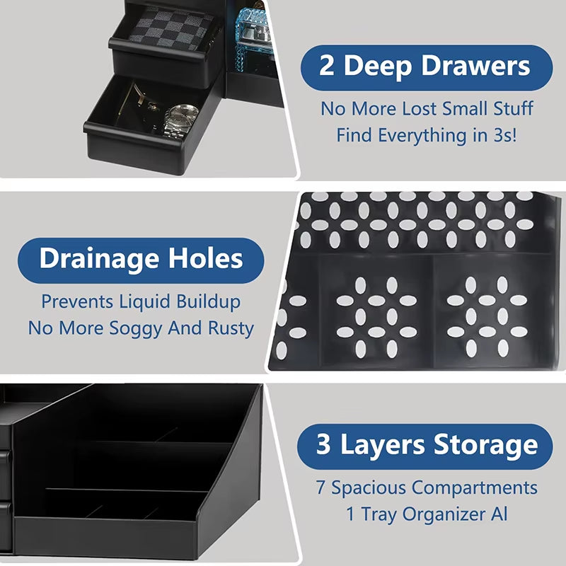 Bathroom Countertop Organizer with Drawers Cologne Organizer for Men, Cologne Holder for Dresser, Perfume Stand,