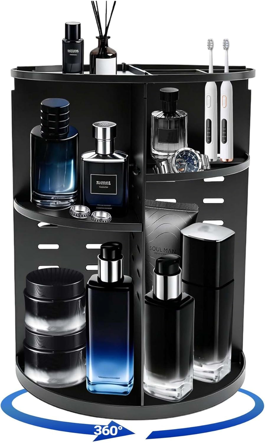 360-Degree Rotating Men's Cologne and Perfume Organizer - Bathroom and Dresser Counter Storage Solution