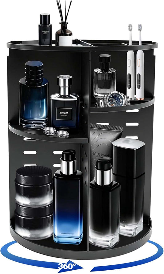 360-Degree Rotating Men's Cologne and Perfume Organizer - Bathroom and Dresser Counter Storage Solution
