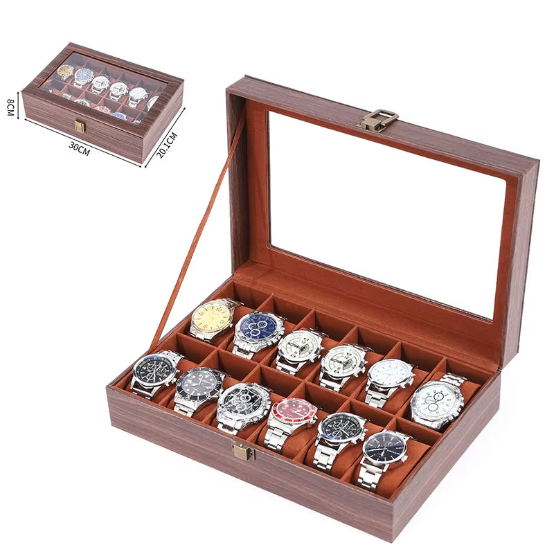  Eco-Friendly Leather Classic Best Selling Style Dust-Proof Watch Storage Display Box with Lock Glass Window Watch Box