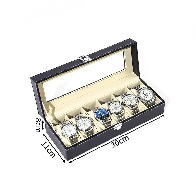  Eco-Friendly Leather Classic Best Selling Style Dust-Proof Watch Storage Display Box with Lock Glass Window Watch Box