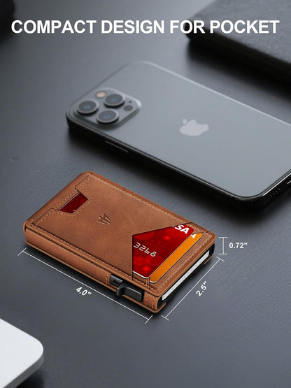 Wallet for Men, Slim Minimalist Wallet with Money Clip＆Id Window, RFID Blocking Pop-Up Credit Card Holder, Smart Auminum Mens Wallet Holds 9-13 Cards (Gift Box) (Brown)