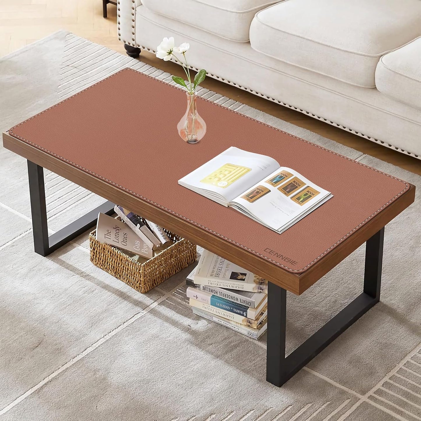 35.5" X 16" Leather Desk Mat, Non-Slip Waterproof Extra Wide Desk Pad Protector,Computer Mouse Pad for Office Home (Brown)