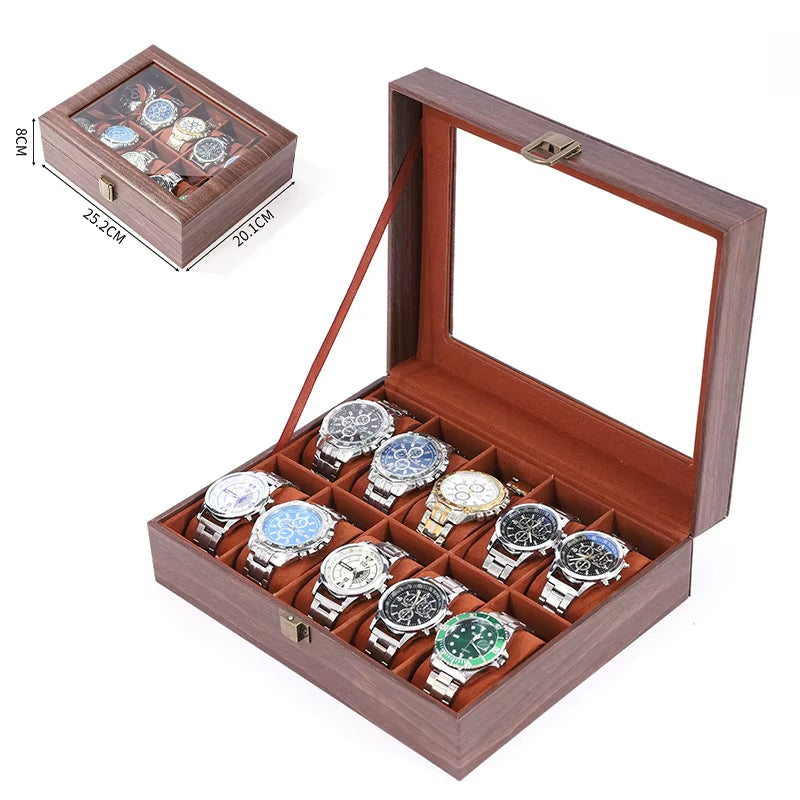  Eco-Friendly Leather Classic Best Selling Style Dust-Proof Watch Storage Display Box with Lock Glass Window Watch Box