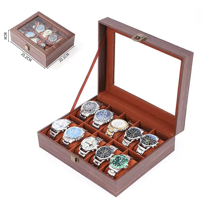  Eco-Friendly Leather Classic Best Selling Style Dust-Proof Watch Storage Display Box with Lock Glass Window Watch Box