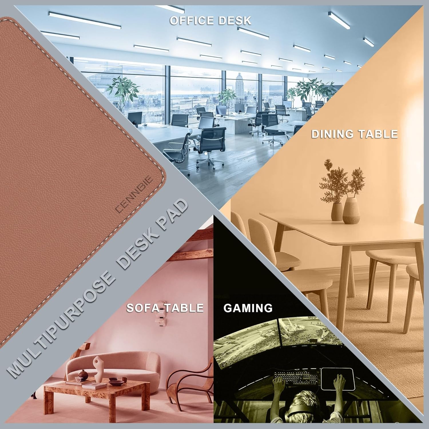 35.5" X 16" Leather Desk Mat, Non-Slip Waterproof Extra Wide Desk Pad Protector,Computer Mouse Pad for Office Home (Brown)