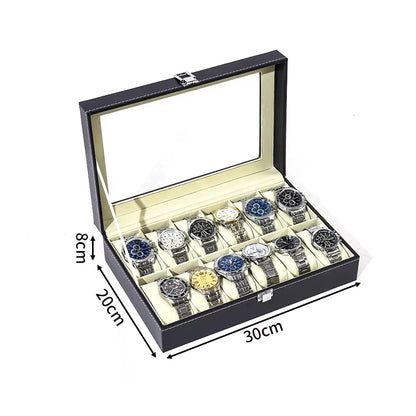  Eco-Friendly Leather Classic Best Selling Style Dust-Proof Watch Storage Display Box with Lock Glass Window Watch Box