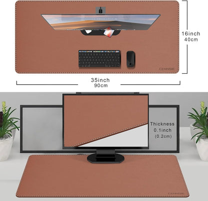 35.5" X 16" Leather Desk Mat, Non-Slip Waterproof Extra Wide Desk Pad Protector,Computer Mouse Pad for Office Home (Brown)