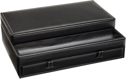 Jewelry Box Organizer and Holder - Black Watch Box with Leather Valet Tray for Home Improvement - 12.6 X 9 X 4 in - Mens Jewelry Organizer