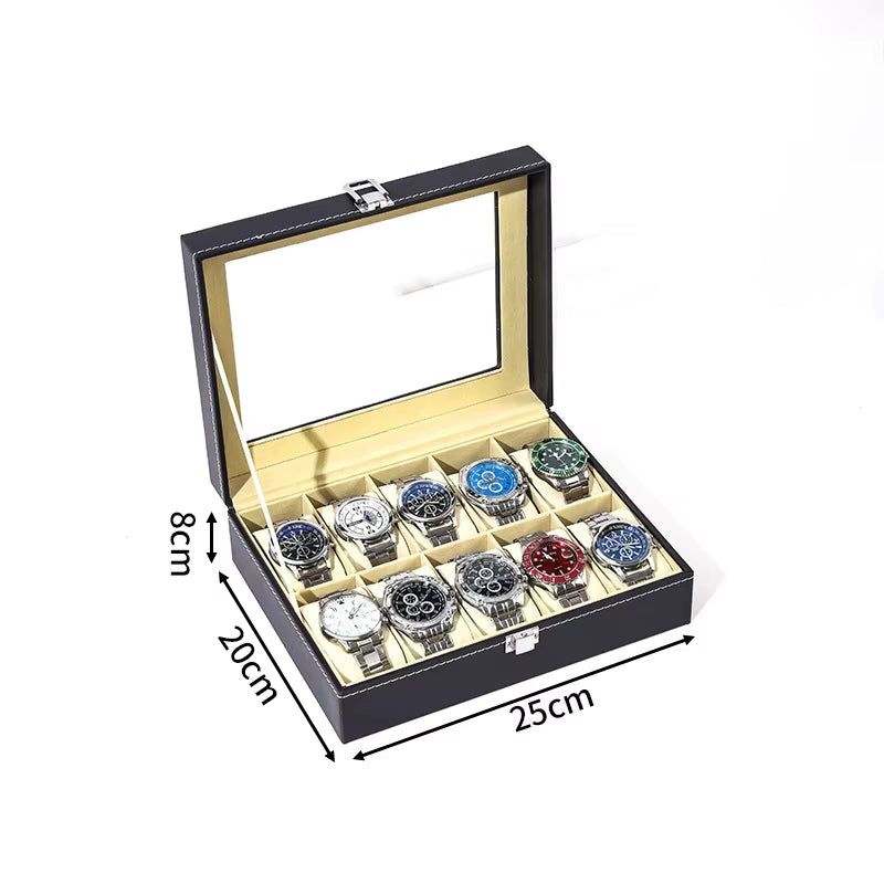  Eco-Friendly Leather Classic Best Selling Style Dust-Proof Watch Storage Display Box with Lock Glass Window Watch Box