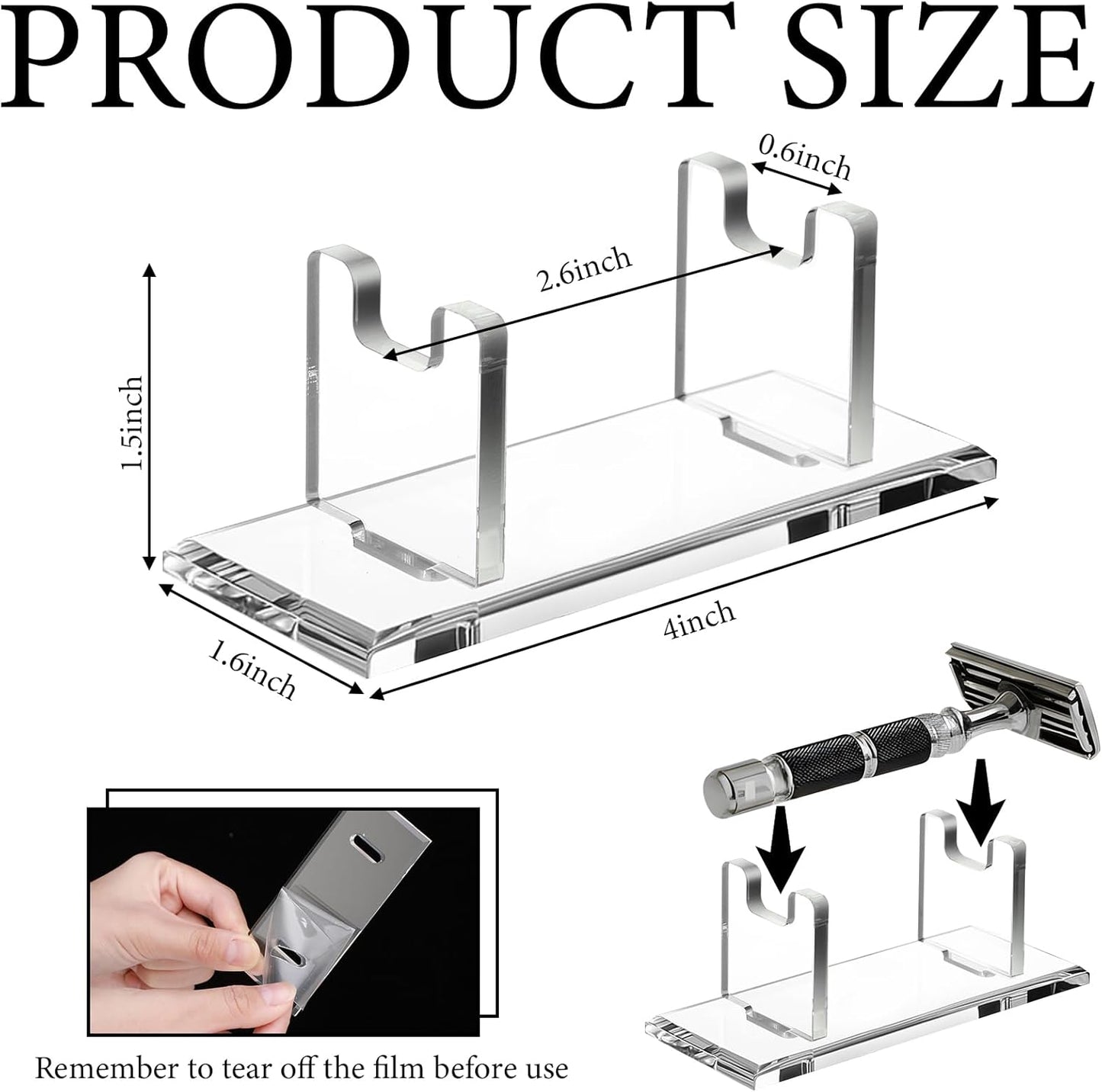 2 Pcs Acrylic Men'S Razor Stand Holder Safety Razor Stand Stable Storage Bracket Shaving Brush Stands Bathroom Compatible with MK23C, Clear