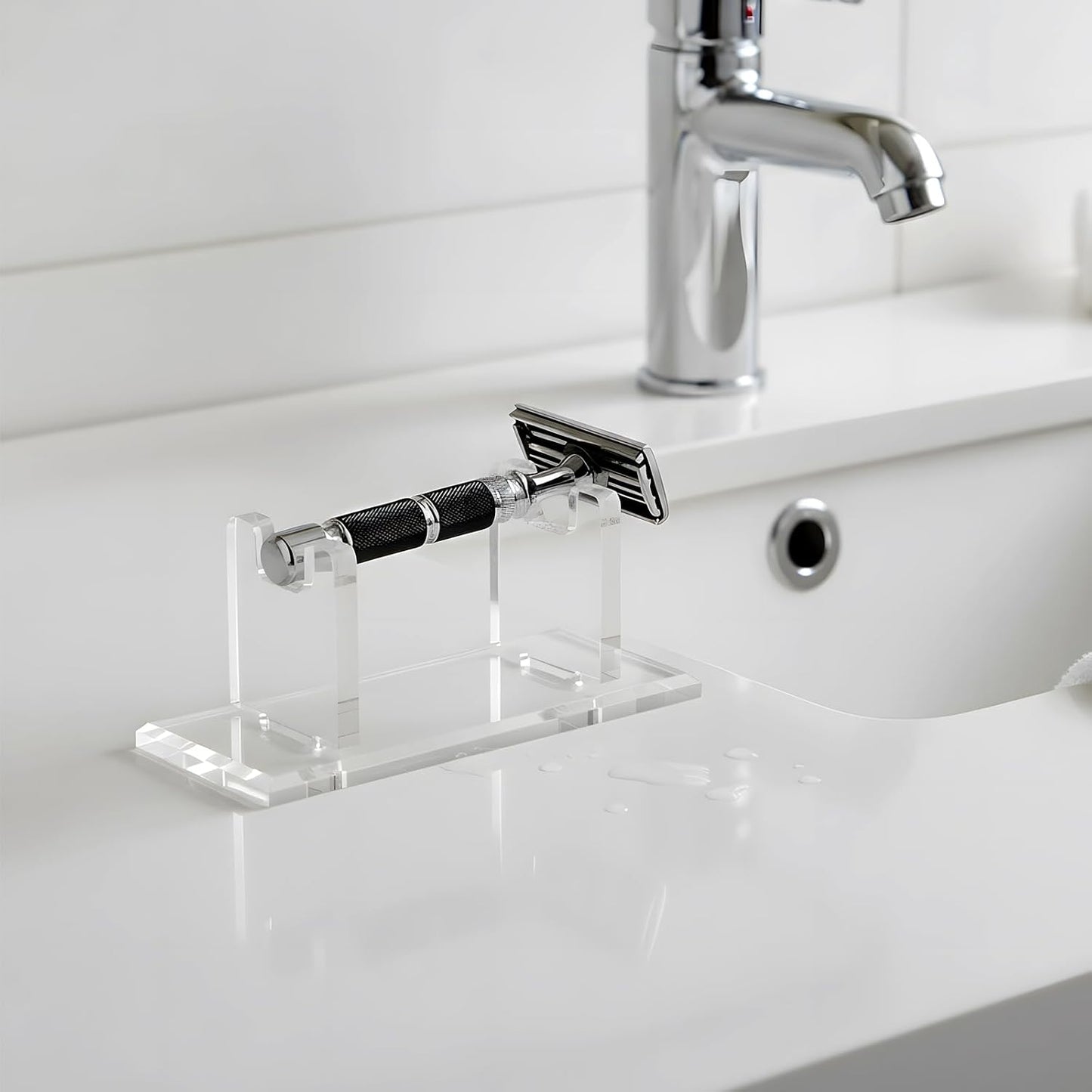 2 Pcs Acrylic Men'S Razor Stand Holder Safety Razor Stand Stable Storage Bracket Shaving Brush Stands Bathroom Compatible with MK23C, Clear