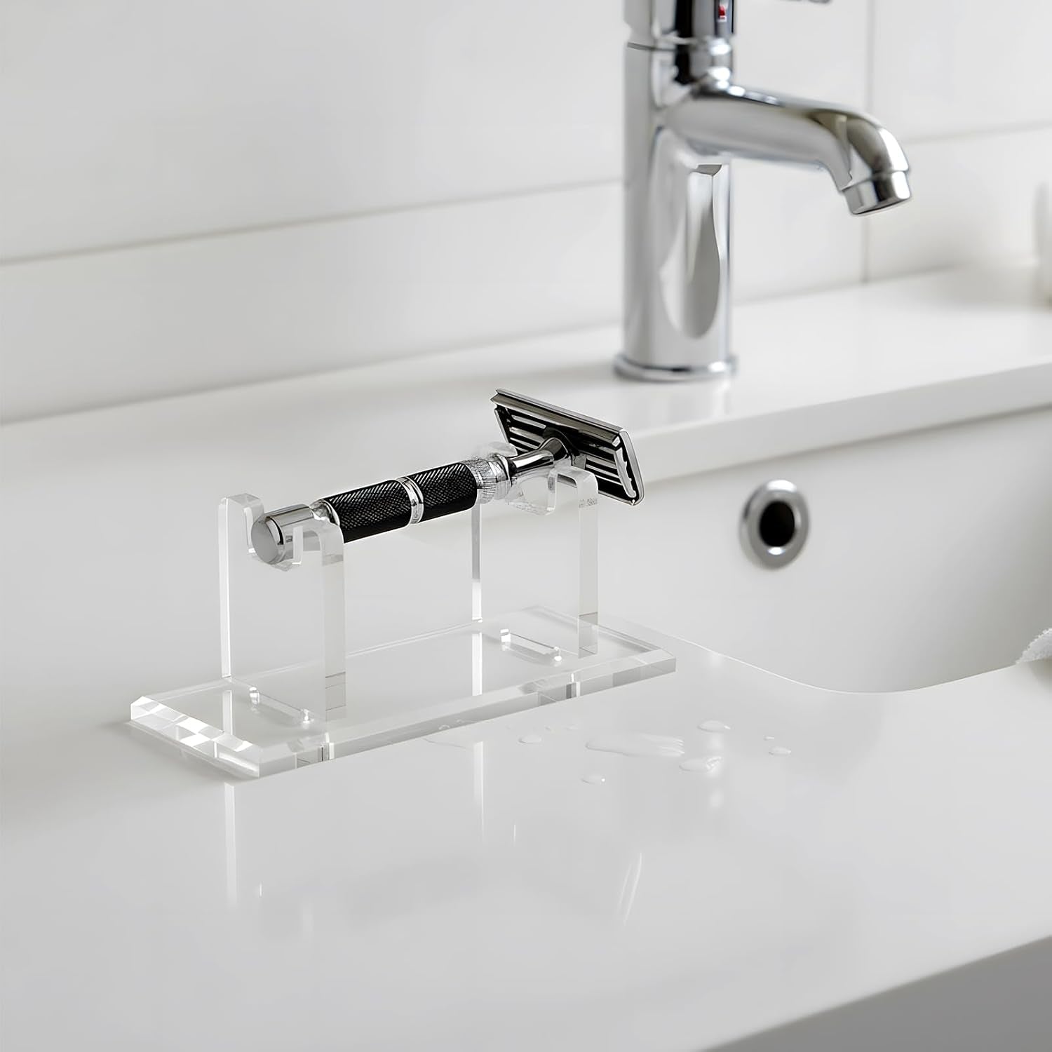 2 Pcs Acrylic Men'S Razor Stand Holder Safety Razor Stand Stable Storage Bracket Shaving Brush Stands Bathroom Compatible with MK23C, Clear