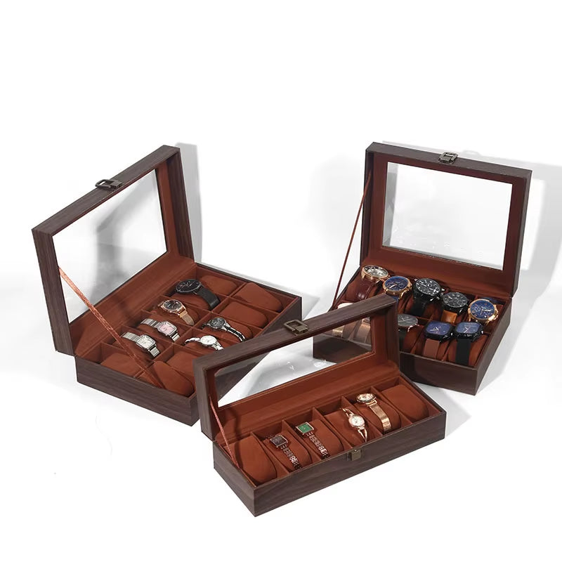  Eco-Friendly Leather Classic Best Selling Style Dust-Proof Watch Storage Display Box with Lock Glass Window Watch Box