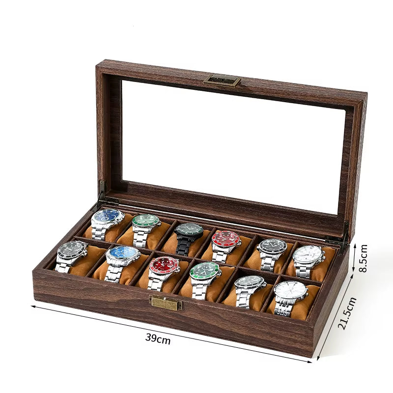  Eco-Friendly Leather Classic Best Selling Style Dust-Proof Watch Storage Display Box with Lock Glass Window Watch Box