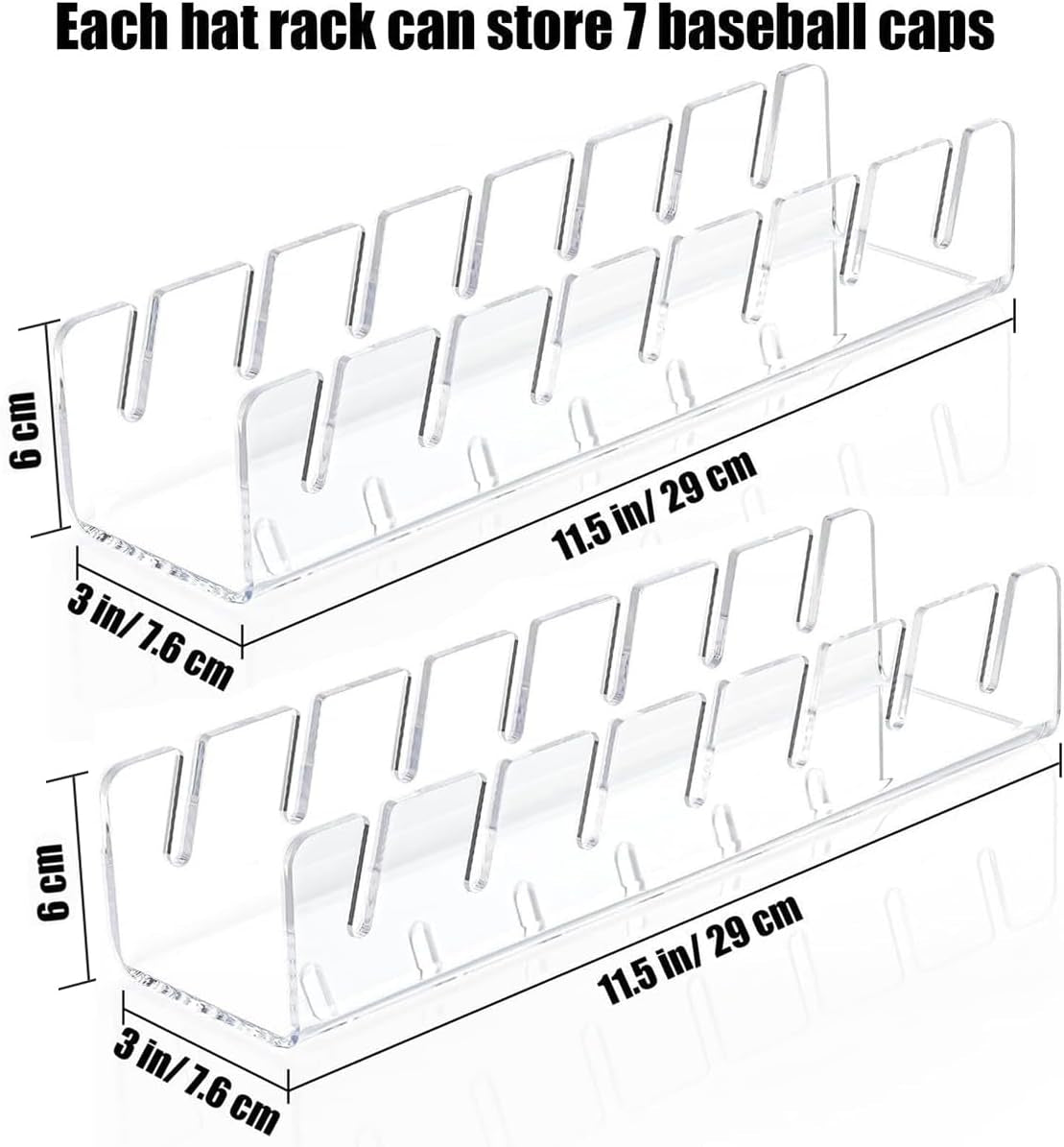 Hat Stand for Baseball Caps Display and Organizer No Install Acrylic Hat Holder for 14 Baseball Caps Hat Racks Storage for Bedroom,Closet,Dresser,Entrance 2 Pack(Clear)