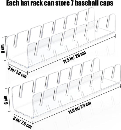 Hat Stand for Baseball Caps Display and Organizer No Install Acrylic Hat Holder for 14 Baseball Caps Hat Racks Storage for Bedroom,Closet,Dresser,Entrance 2 Pack(Clear)