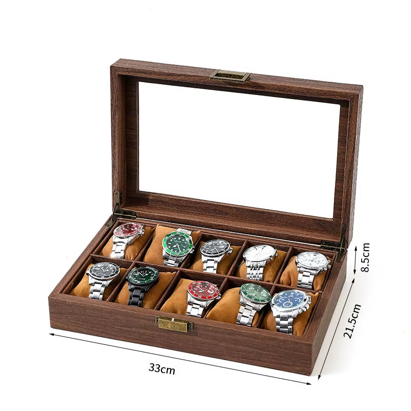  Eco-Friendly Leather Classic Best Selling Style Dust-Proof Watch Storage Display Box with Lock Glass Window Watch Box