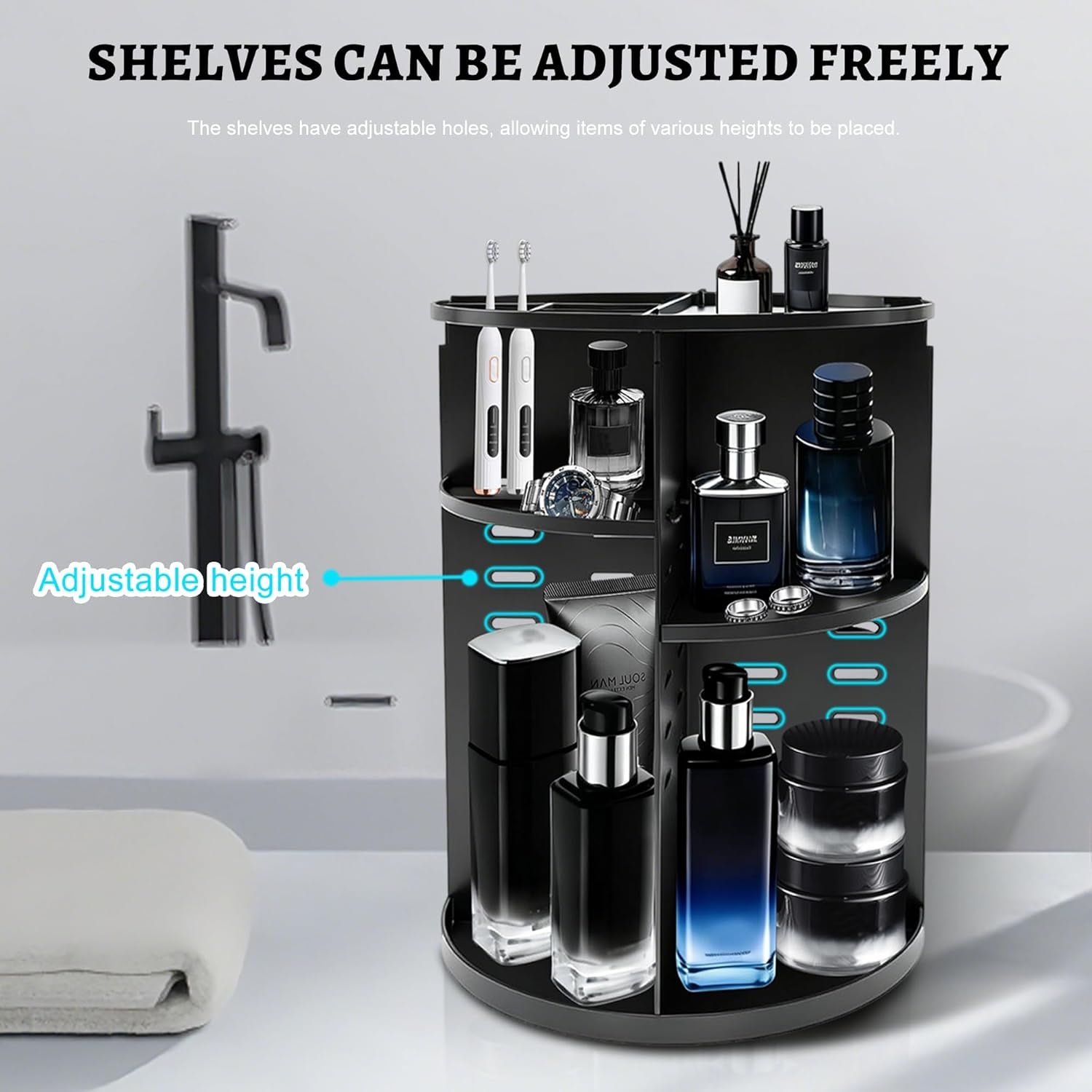 360-Degree Rotating Men's Cologne and Perfume Organizer - Bathroom and Dresser Counter Storage Solution