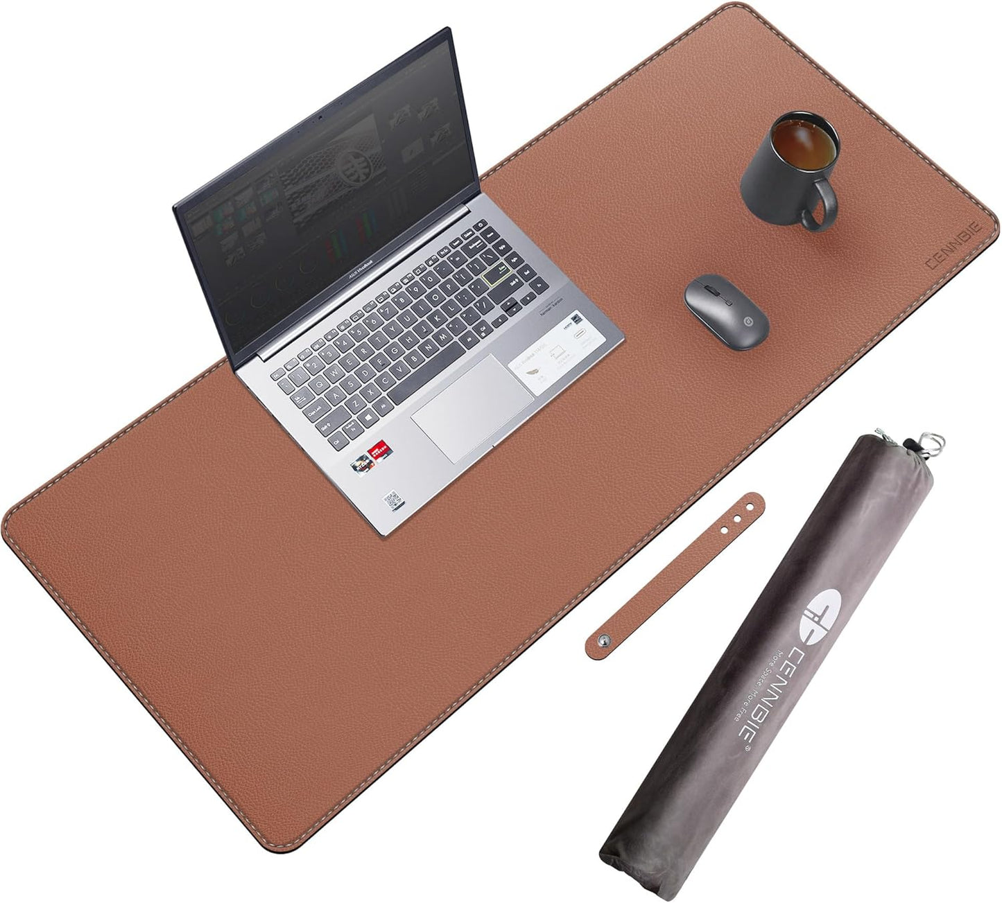 35.5" X 16" Leather Desk Mat, Non-Slip Waterproof Extra Wide Desk Pad Protector,Computer Mouse Pad for Office Home (Brown)