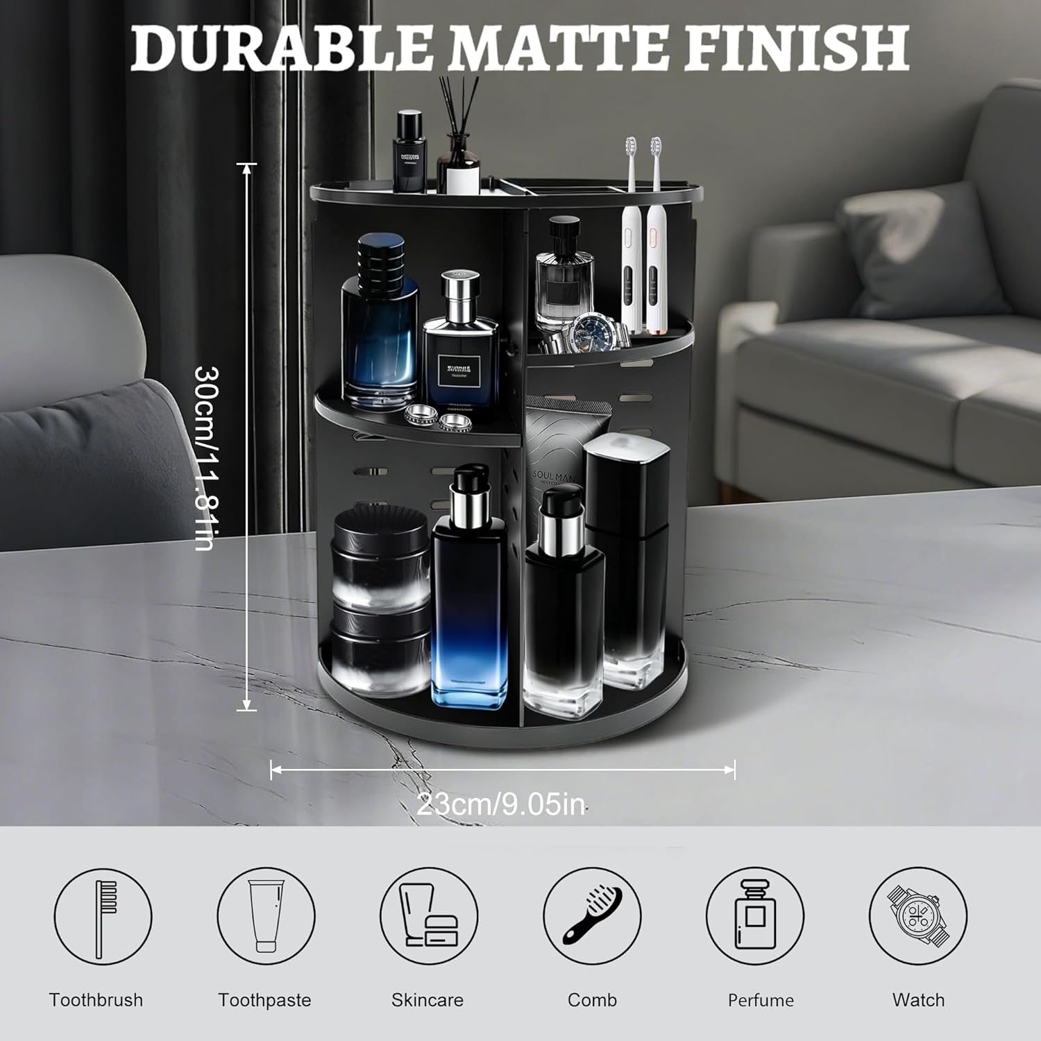 360-Degree Rotating Men's Cologne and Perfume Organizer - Bathroom and Dresser Counter Storage Solution