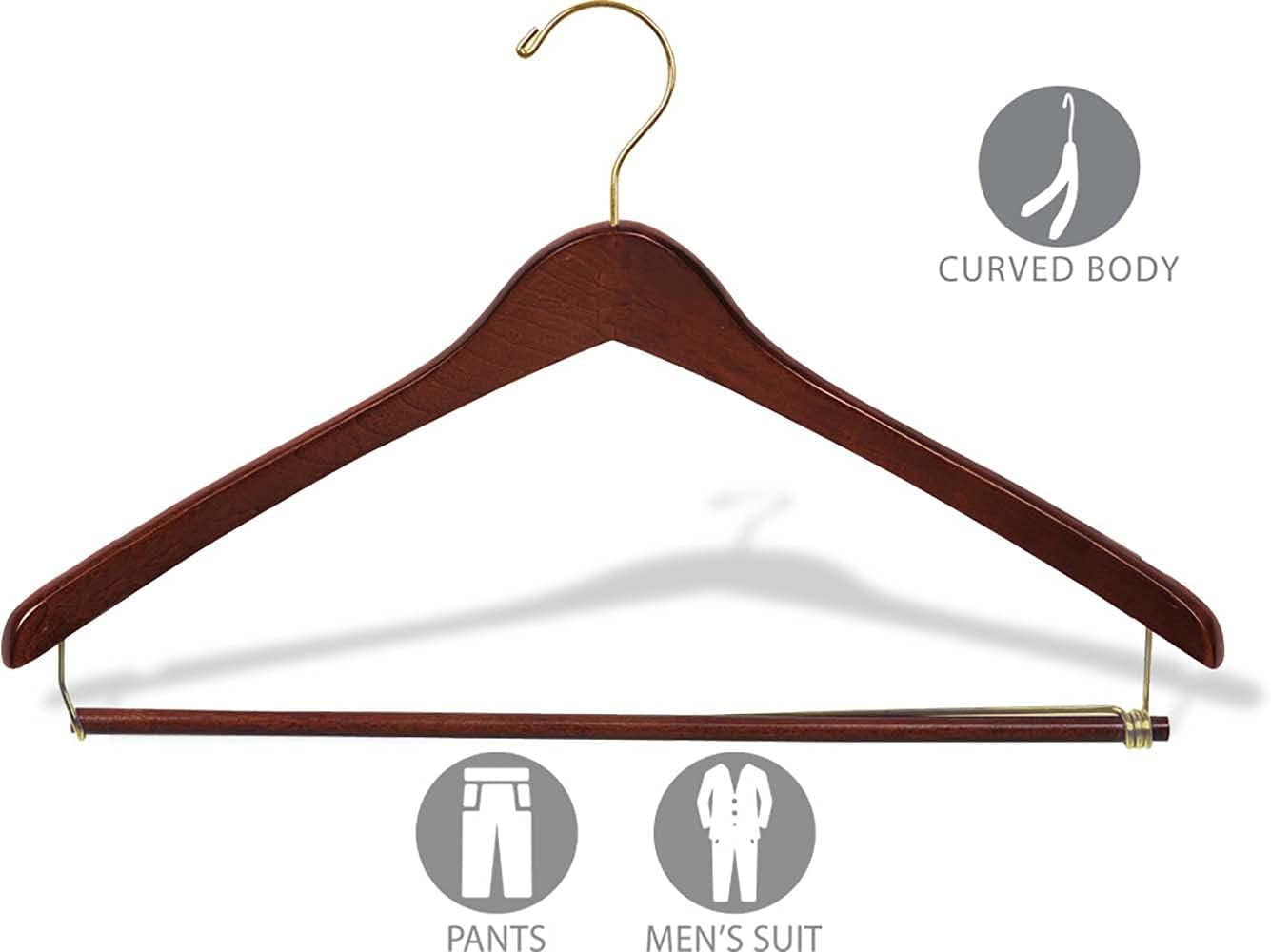 Premium Wooden Suit Hangers 25 Pack, Smooth Solid Wood Coat Hanger with Locking Bar Walnut Finish