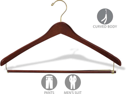 Premium Wooden Suit Hangers 25 Pack, Smooth Solid Wood Coat Hanger with Locking Bar Walnut Finish