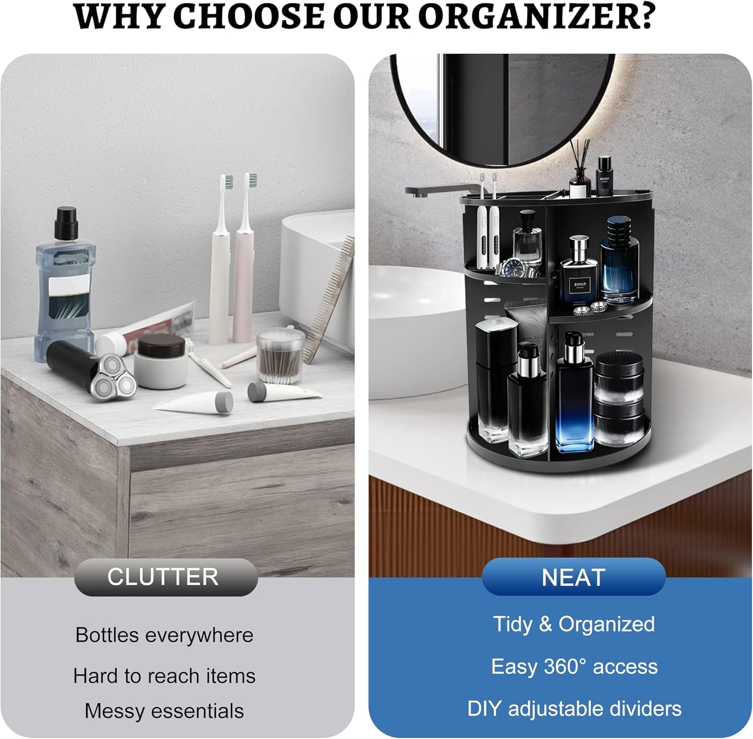 360-Degree Rotating Men's Cologne and Perfume Organizer - Bathroom and Dresser Counter Storage Solution